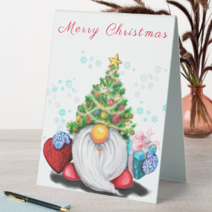 Gnome with Christmas Tree Hat Table Tent Sign