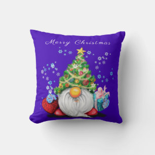 Gnome with Christmas Tree Hat Throw Pillow