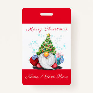 Gnome with Gift Christmas Custom Name Badge ID Badge