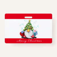 Gnome with Gift Christmas Party Badge