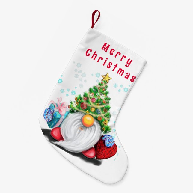 Gnome with Gift Christmas Stocking (Front (Hanging))