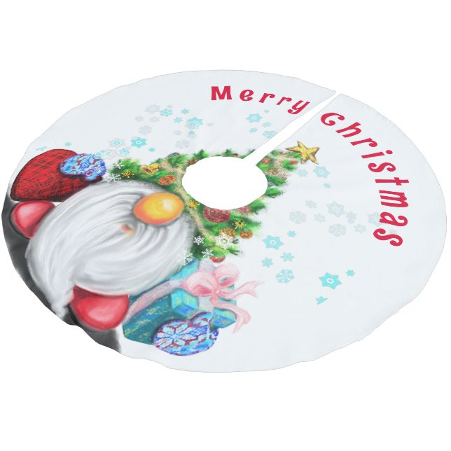 Gnome with Gift Christmas Tree Skirt (Angled)