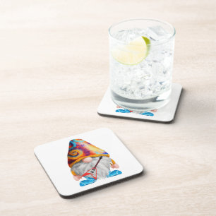 Gnome with Guitar and Colourful Hat on a Coaster