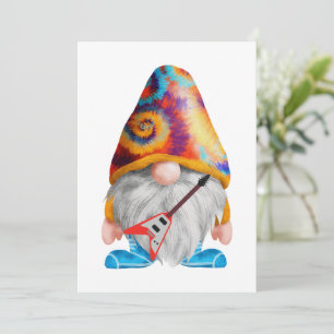Gnome with guitar and colourful hat on a  invitation