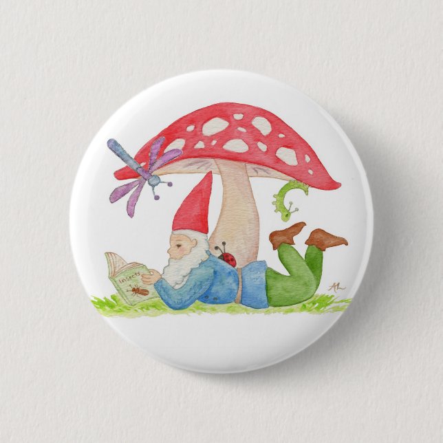 Gnome with Insect Book button (Front)
