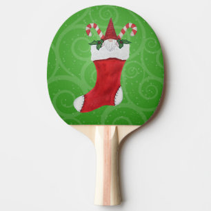 Gnome With Red Hat in Christmas Stocking Green Ping Pong Paddle