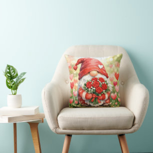 Gnome with Red Roses In a Garden Cushion