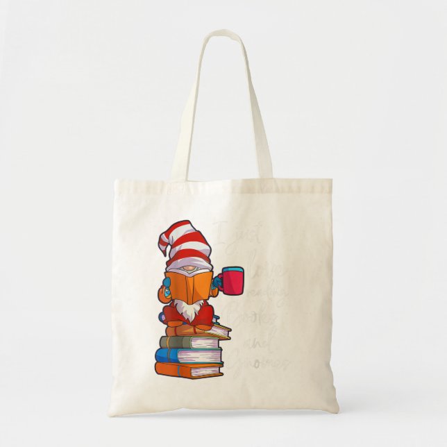 Gnome  Women Girls Book Lover Reading Club Gnome L Tote Bag (Front)