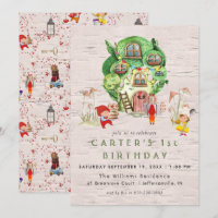 Gnome Woodland Theme Party Invitation