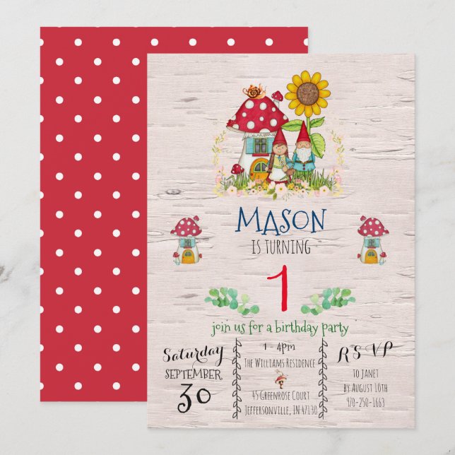Gnome Woodland Theme Party Invitation (Front/Back)
