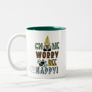 Gnome Worry Bee Happy! Two-Tone Coffee Mug
