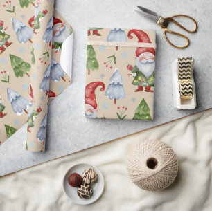 Gnome Wrapping Paper Light Brown Tan Watercolor