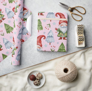 Gnome Wrapping Paper Light Pink Watercolor