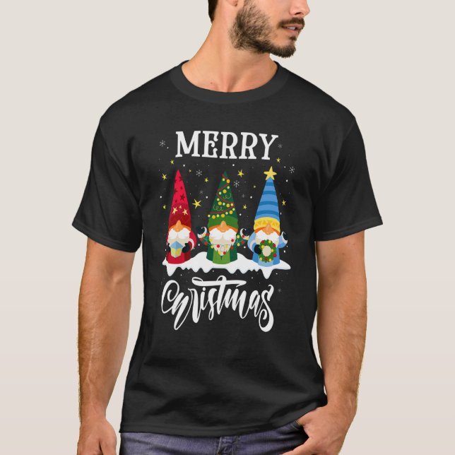 Gnome Xmas Light Pyjamas Merry Christmas Matching  T-Shirt (Front)