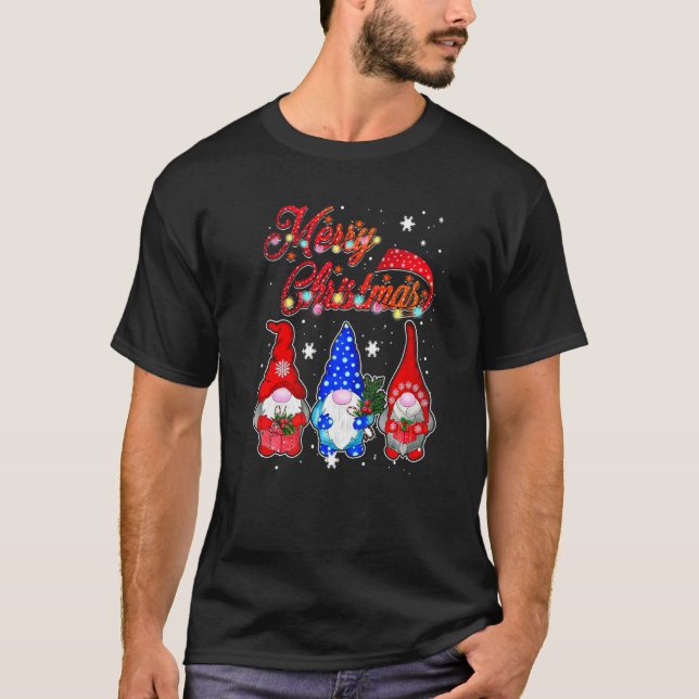 Gnome Xmas Pajamas Garden Merry Christmas Matching T-Shirt (Front)