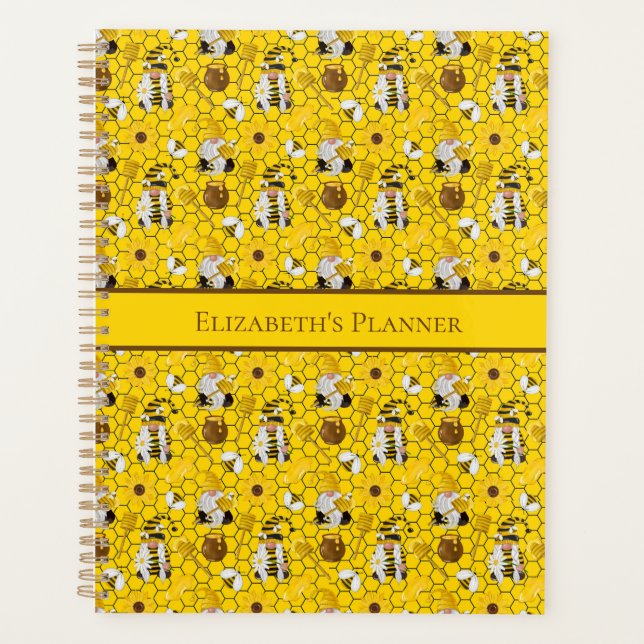 Gnome Yellow Sunflower Bees Honey Personalised Planner (Front)