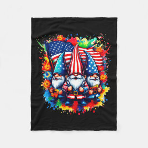 Gnomes 4th Of July American Flag Independence Day Fleece Blanket
