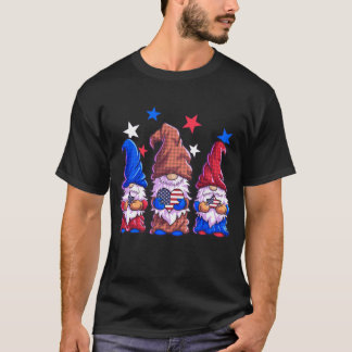 Gnomes 4th Of July Women Girls American Flag Stars T-Shirt