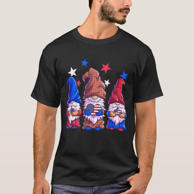 Gnomes 4th Of July Women Girls American Flag Stars T-Shirt (Front)