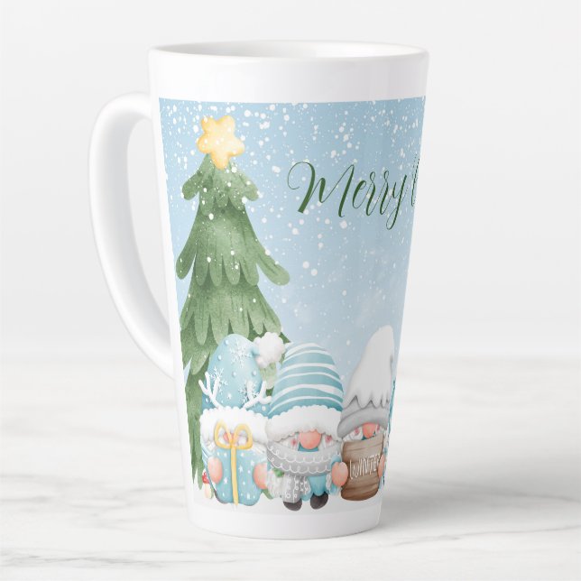 Gnomes and Christmas Tree Latte Mug (Left Angle)