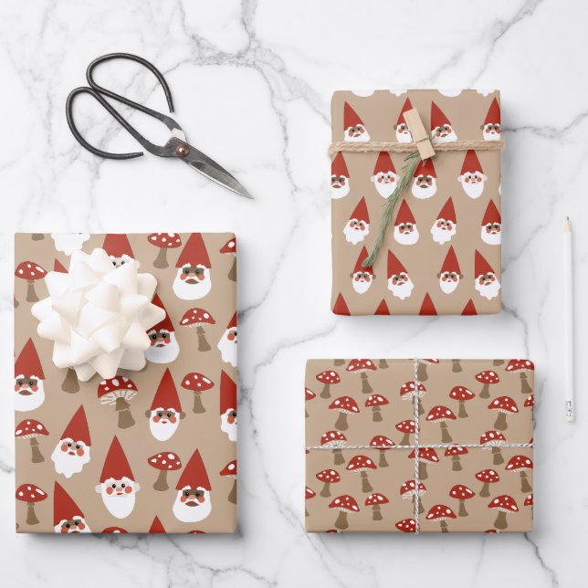 Gnomes and Mushrooms Gift Wrap Set (Front)