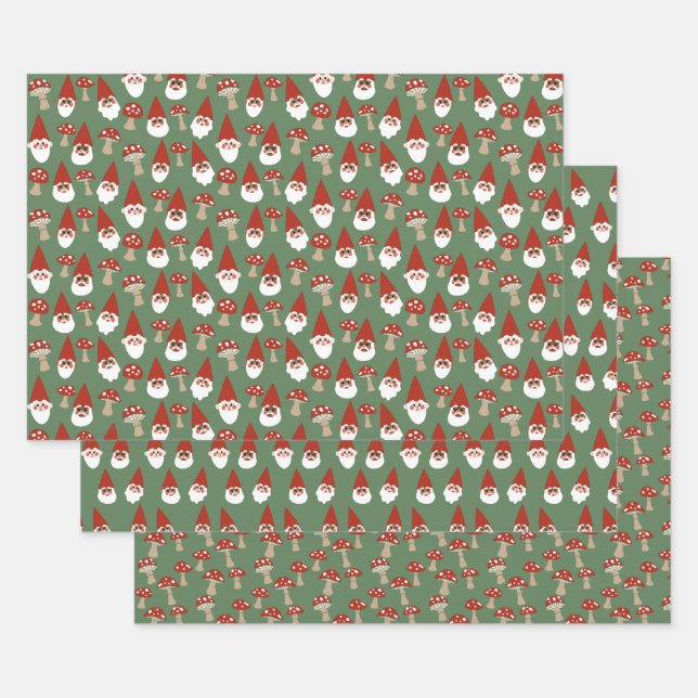 Gnomes and Mushrooms Green Gift Wrap Set (Set)