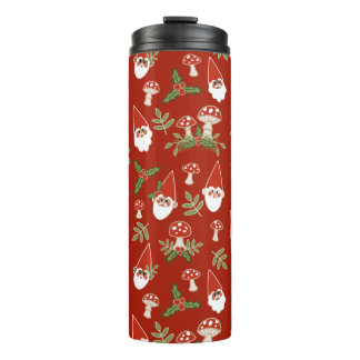 Gnomes and Mushrooms on Cranberry Thermal Tumbler