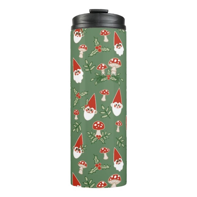 Gnomes and Mushrooms on Fern Thermal Tumbler (Front)