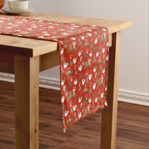 Gnomes and Mushrooms on Red Woodland Holiday Long Table Runner