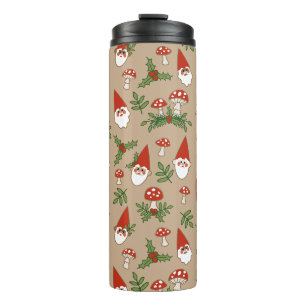 Gnomes and Mushrooms on Tan Woodland Holiday Thermal Tumbler