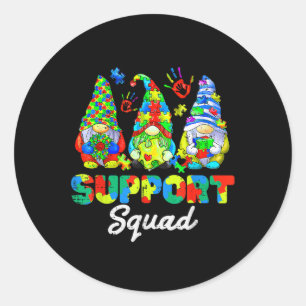 Gnomes Autism Awareness Support Squad Blue Ribbon Classic Round Sticker