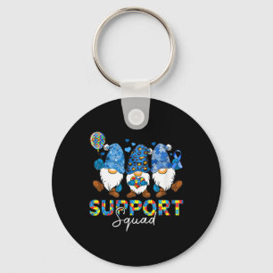 Gnomes Autism Awareness Support Squad Blue Ribbon  Key Ring