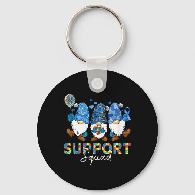 Gnomes Autism Awareness Support Squad Blue Ribbon  Key Ring (Front)