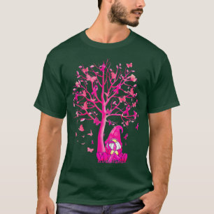 Gnomes Breast Cancer Awareness Butterfly Tree Ribb T-Shirt