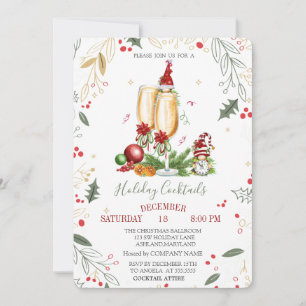 Gnomes Champagne Glass Balls Company Christmas  Invitation
