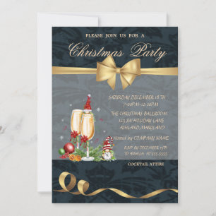 Gnomes,Champagne Glass,Bow Christmas Party Invitation