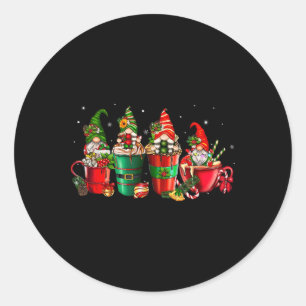 Gnomes Christmas Coffee Cups Latte Drink Outfit Ch Classic Round Sticker
