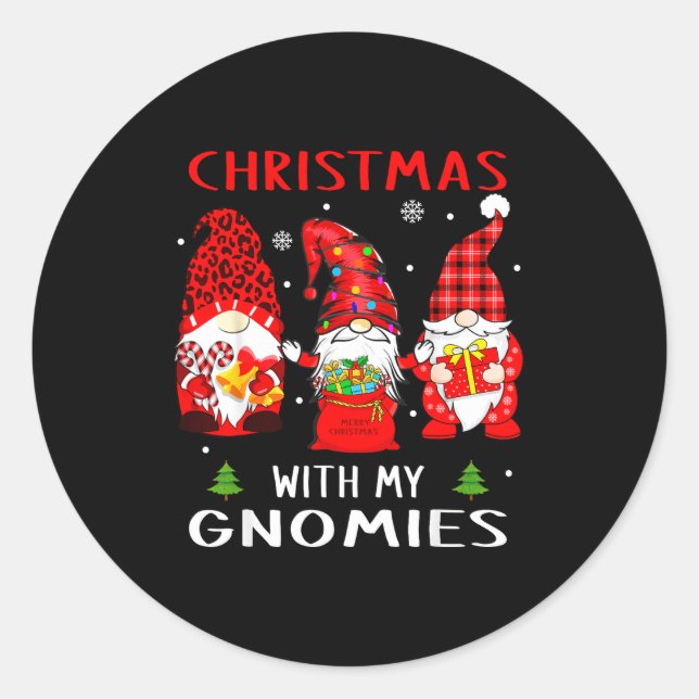 Gnomes Christmas Family Leopard Funny Plaid Men Wo Classic Round Sticker (Front)