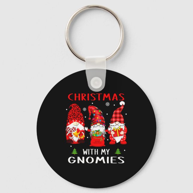 Gnomes Christmas Family Leopard Funny Plaid Men Wo Key Ring (Front)