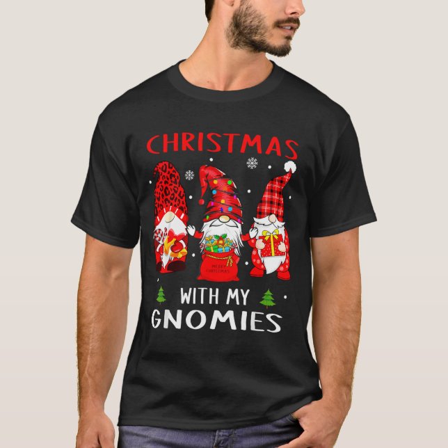 Gnomes Christmas Family Leopard Funny Plaid Men Wo T-Shirt (Front)