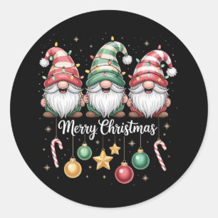 Gnomes Christmas Light Family Gnome Xmas Matching  Classic Round Sticker