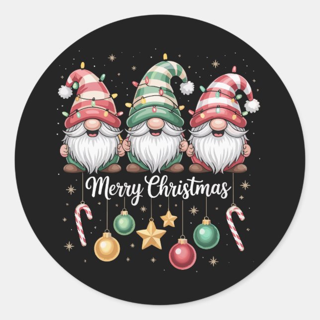 Gnomes Christmas Light Family Gnome Xmas Matching  Classic Round Sticker (Front)