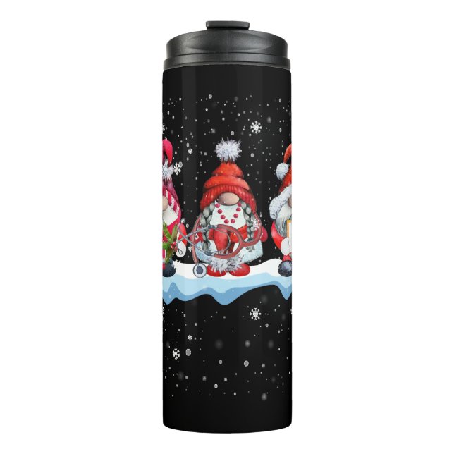 Gnomes Christmas Nurse Phlebotomy Thermal Tumbler (Front)
