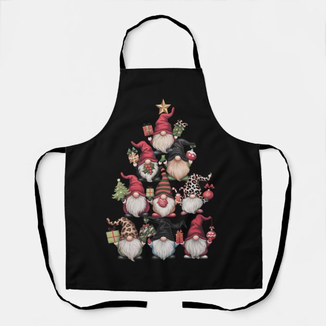 Gnomes Christmas Tree Funny Xmas Holidays Apron (Front)