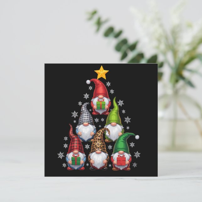 Gnomes Christmas Tree Funny Xmas Holidays  Holiday Card (Standing Front)