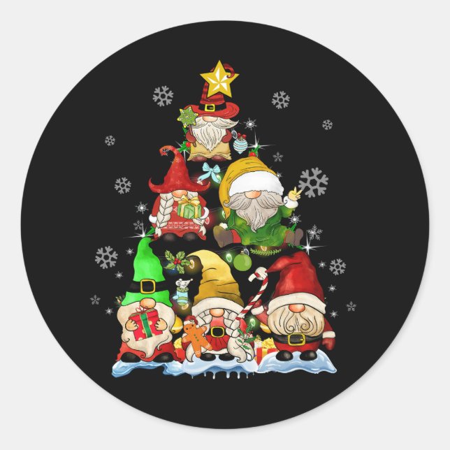 Gnomes Christmas Tree Funny Xmas Holidays Men Wome Classic Round Sticker (Front)