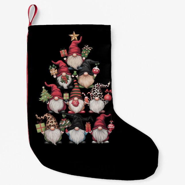 Gnomes Christmas Tree Funny Xmas Holidays Small Christmas Stocking (Front)