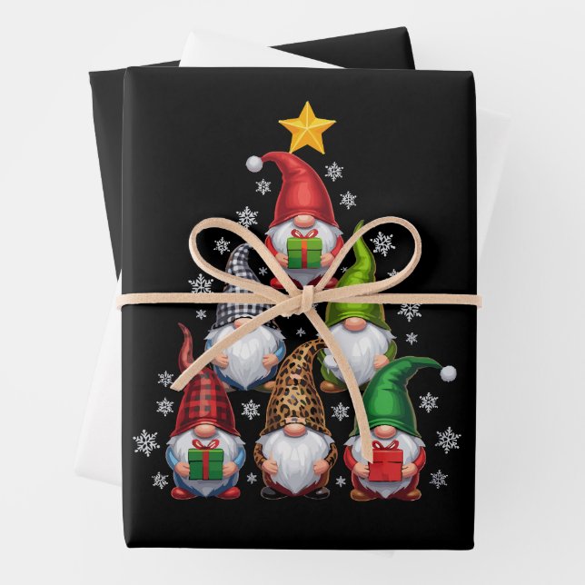 Gnomes Christmas Tree Funny Xmas Holidays  Wrapping Paper Sheet (In situ)