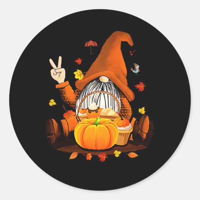 Gnomes Fall Autumn Halloween Thanksgiving Classic Round Sticker (Front)