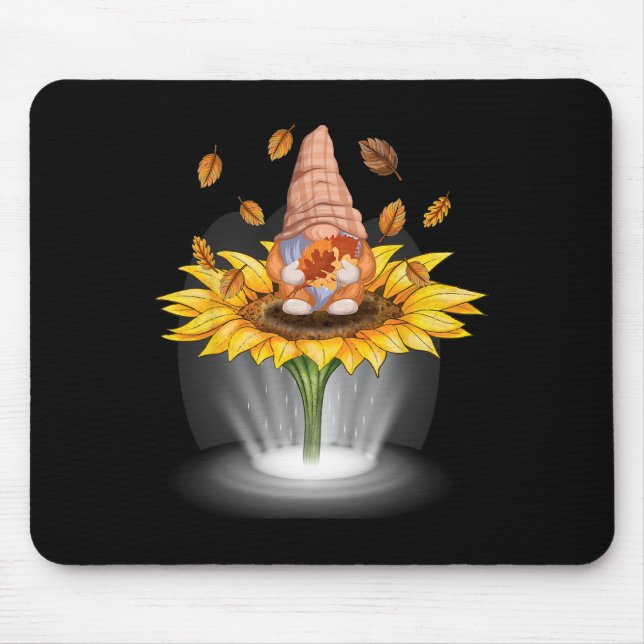Gnomes Fall Leaf Tree Autumn Beam Sunflower Thanks Mouse Mat (Front)